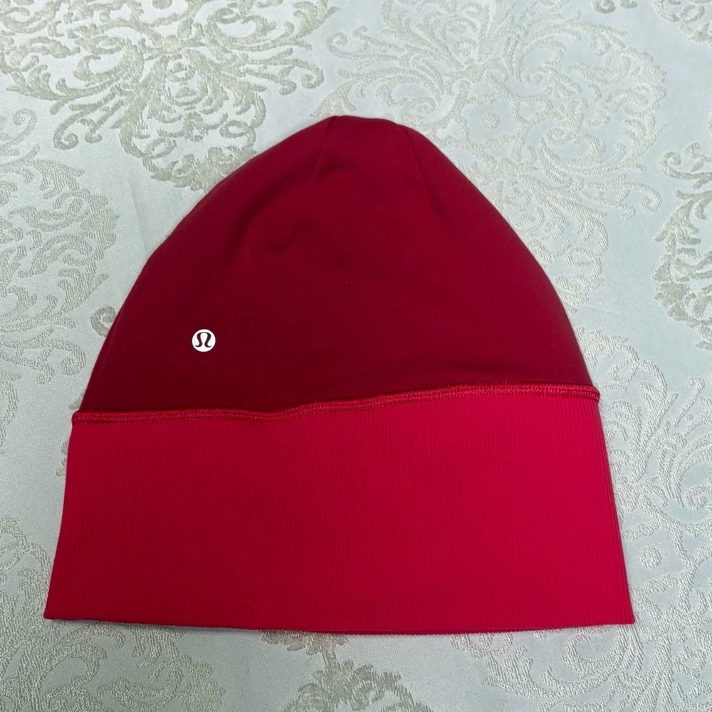 Lululemon Reversible Running Beanie With Ponytail Slot Pink